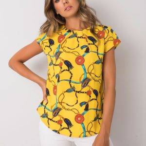 Wholesale Yellow blouse with print and short sleeves Aleena RUE PARIS