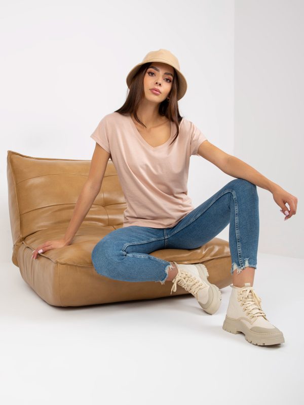 Wholesale Beige women's basic short sleeve t-shirt