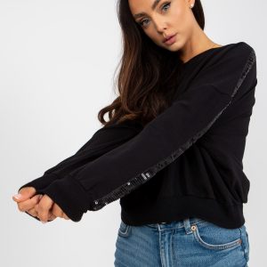 Wholesale Black hoodie with sequins on sleeves RUE PARIS