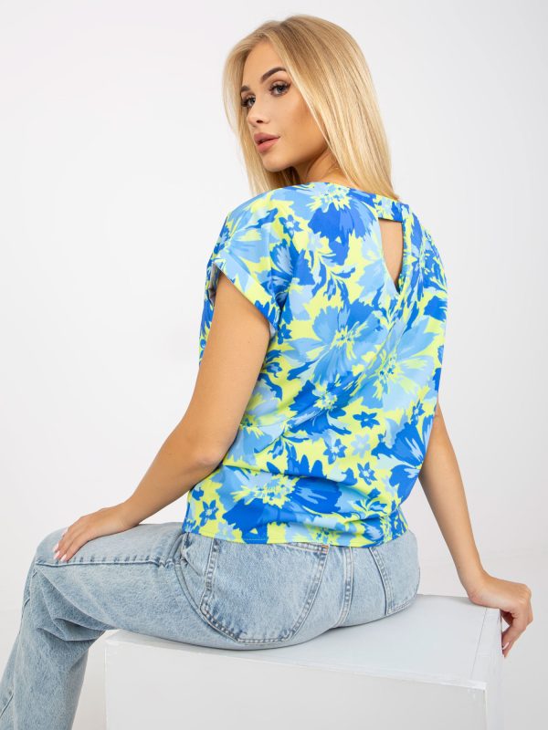 Wholesale Blue and yellow loose blouse with print RUE PARIS