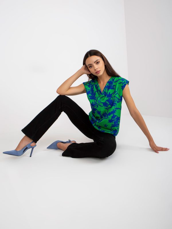 Wholesale Green and blue loose blouse with print RUE PARIS