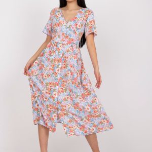 Wholesale White and blue floral midi dress RUE PARIS