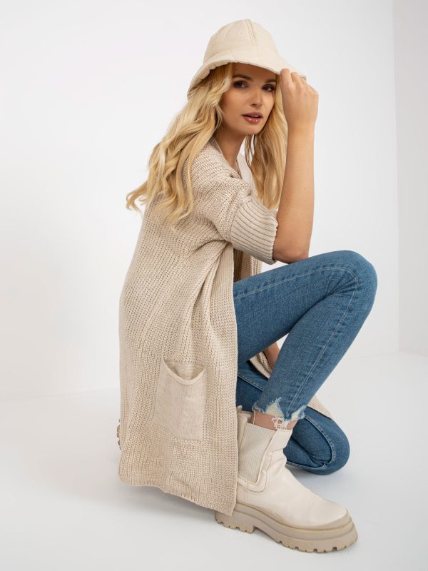 Wholesale Light beige loose cardigan with pockets RUE PARIS