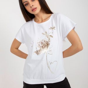 Wholesale White blouse with print and round neck RUE PARIS