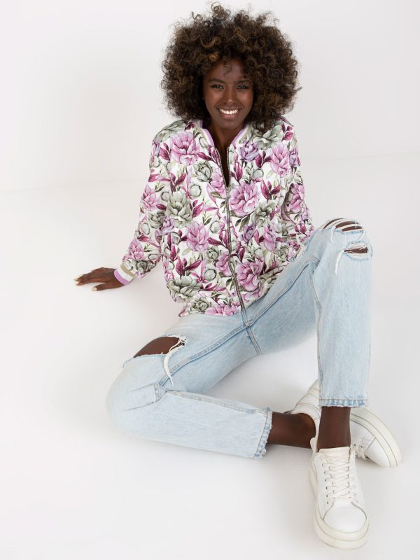 Wholesale White and purple velvet bomber sweatshirt with flowers RUE PARIS