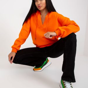 Wholesale Orange basic V-neck sweatshirt