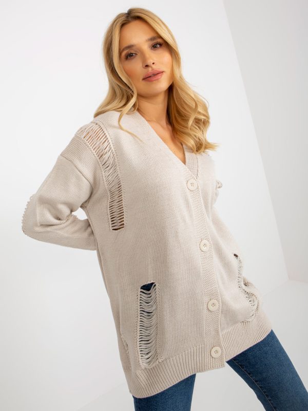 Wholesale Beige oversized cardigan with holes RUE PARIS