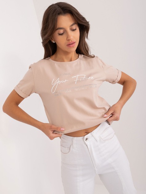 Beige cotton t-shirt with appliqué