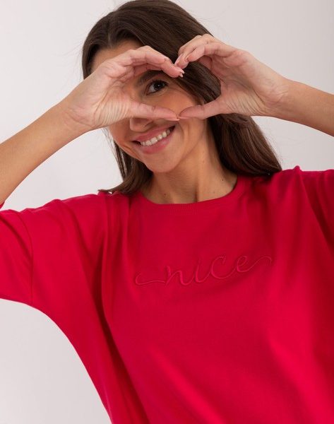 Red oversized blouse with lettering