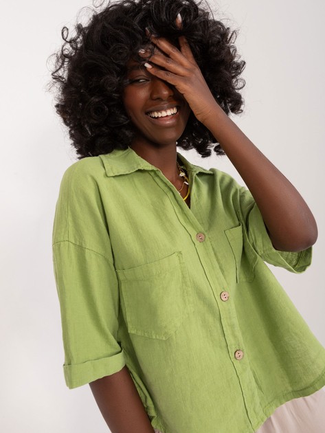 Light green cropped shirt with buttons