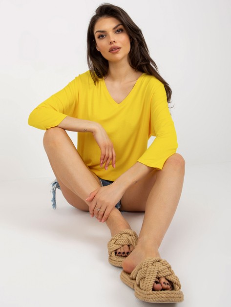 Yellow viscose basic blouse with oversize cut