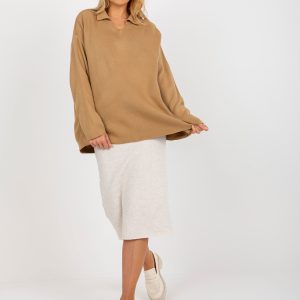 Wholesale Camel long oversize sweater with collar RUE PARIS