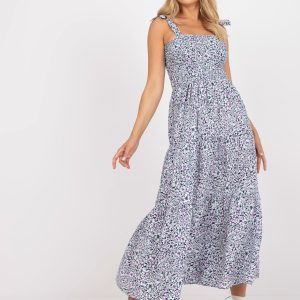 Wholesale Navy blue summer maxi dress with ruffle RUE PARIS