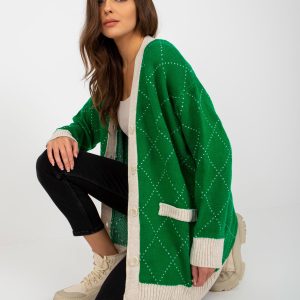 Wholesale Green loose cardigan with buttons RUE PARIS