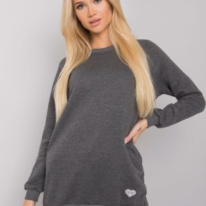 Wholesale Dark grey melange cotton sweatshirt with pockets Candri RUE PARIS