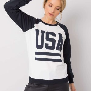 Wholesale White and navy blue sweatshirt with print Samantha RUE PARIS