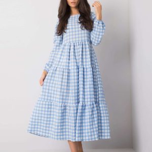 Wholesale Pale Blue Plaid Dress Pasadena RUE PARIS