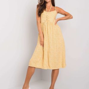 Wholesale Yellow dress with patterns Fiorella RUE PARIS