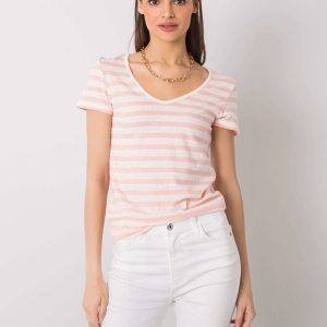 Wholesale White and pink striped t-shirt Salmina RUE PARIS