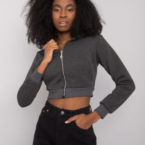 Wholesale Dark grey melange short sweatshirt Ann RUE PARIS