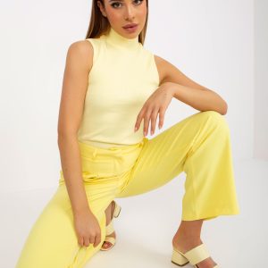 Wholesale Light yellow basic ribbed cotton top RUE PARIS