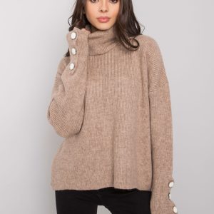 Wholesale Dark beige women's turtleneck sweater Emrie RUE PARIS