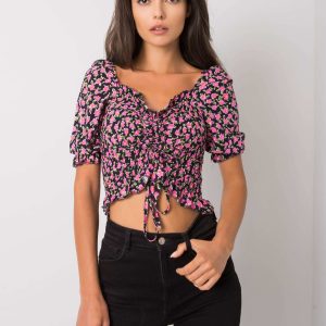 Wholesale Black blouse with flowers Kami RUE PARIS