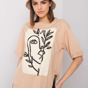 Wholesale Beige t-shirt with print by Kimberly RUE PARIS