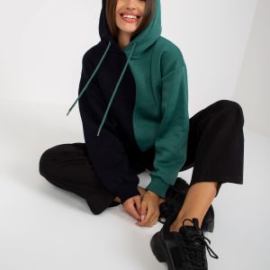 Wholesale RUE PARIS black and green basic cotton hoodie