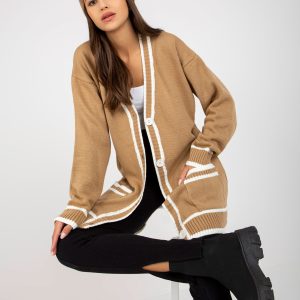 Wholesale Dark beige cardigan with button closure RUE PARIS