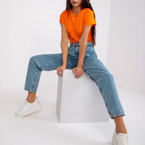 Wholesale Light blue denim pants with belt RUE PARIS