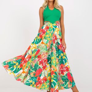 Wholesale White and green flared maxi skirt with print RUE PARIS