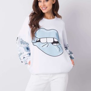 Wholesale White and blue sweatshirt with print Mouth RUE PARIS