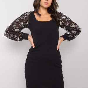 Wholesale Black dress with puff sleeves Formosa RUE PARIS