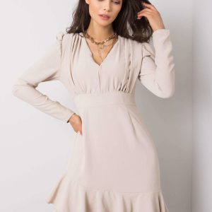 Wholesale Beige dress with flounce Keandra RUE PARIS