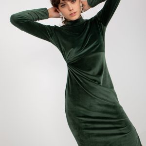 Wholesale Dark green velour cocktail dress with slit RUE PARIS