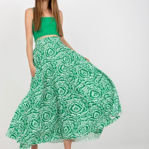 Wholesale White and green maxi skirt flared in patterns RUE PARIS