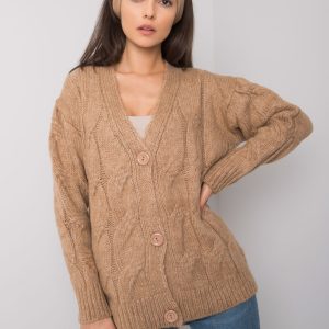 Wholesale Dark beige cardigan with braids Nashville RUE PARIS