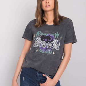 Wholesale Dark grey t-shirt with print Krystal RUE PARIS