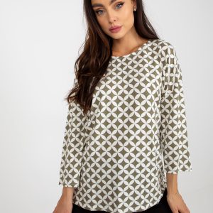 Wholesale Beige and white blouse with print and round neckline RUE PARIS