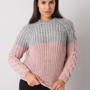 Wholesale Grey-pink knitted sweater for women Bergerac RUE PARIS