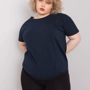 Wholesale Navy blue plus size blouse with Addyson ribbed