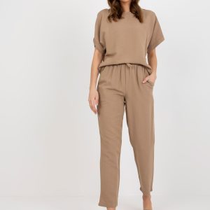 Wholesale Dark beige summer set with trousers RUE PARIS