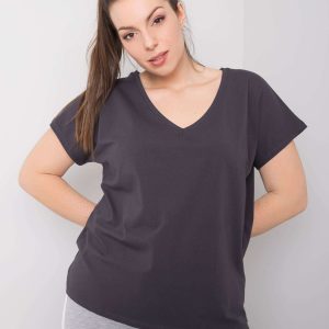 Wholesale Cassie Plus Size Graphite V-Neck T-Shirt