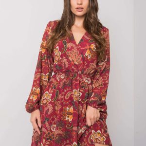 Wholesale Burgundy patterned dress Yanika RUE PARIS