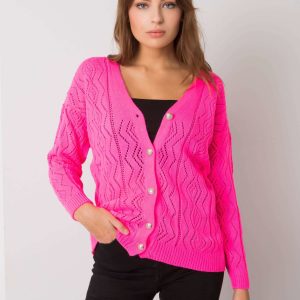 Wholesale Fluo pink openwork sweater with buttons Gregoire RUE PARIS