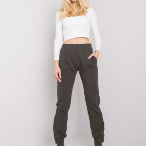 Wholesale Dark khaki sweatpants with buttons Cindy RUE PARIS