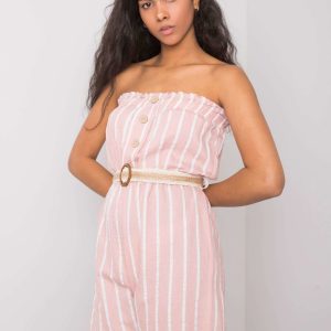 Wholesale Pink and white striped jumpsuit Soledad RUE PARIS