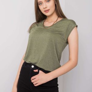 Wholesale Khaki-silver striped blouse Giselle RUE PARIS