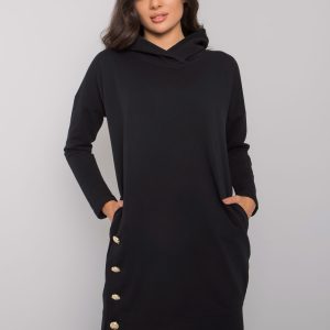 Wholesale Black sweatshirt dress with hood Preston RUE PARIS